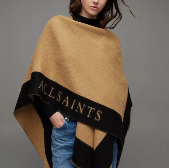 NWT Saints Border Logo Wool Ruana Scarf - Camel/Black - Picture 2 of 5